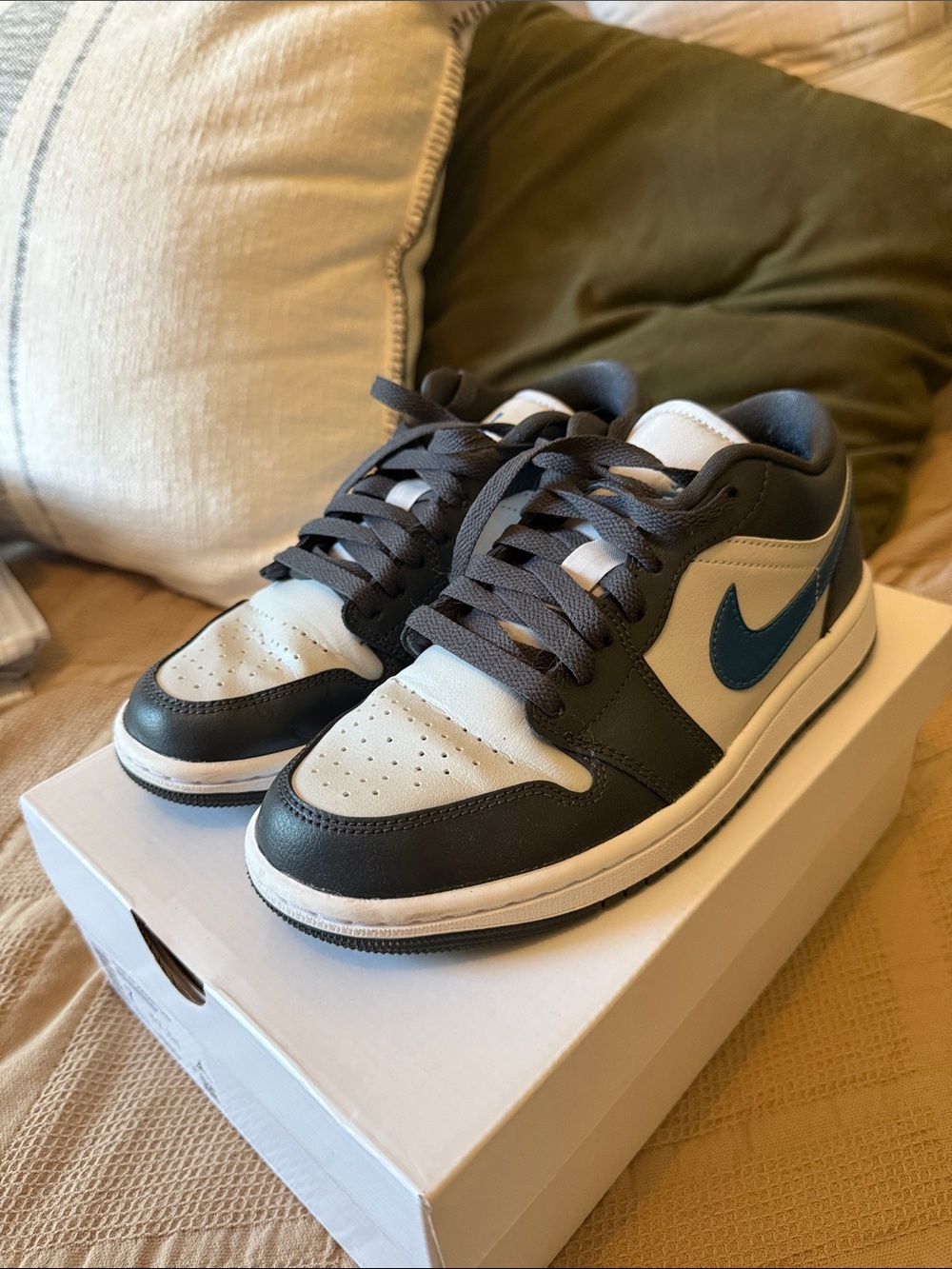Jordan Low-Top Sneakers in White, Dark Gray and Blue